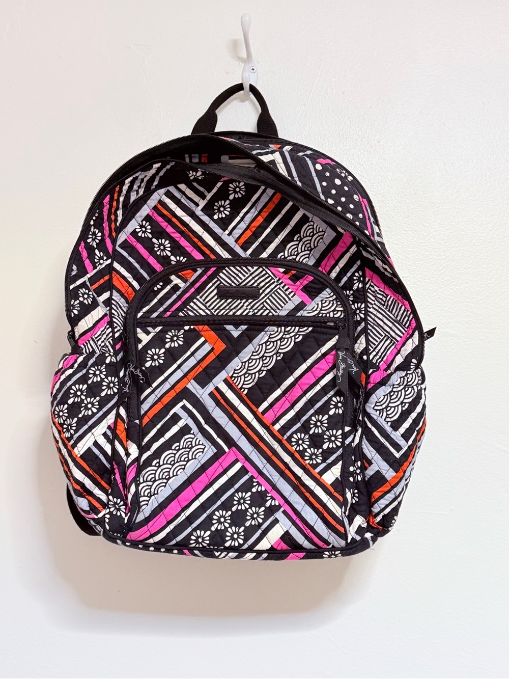 Vera bradley Quilted Patterned Backpack - Black with Pink & Orange Accents